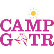 Camp GOTR logo with pink letters and yellow sun on top